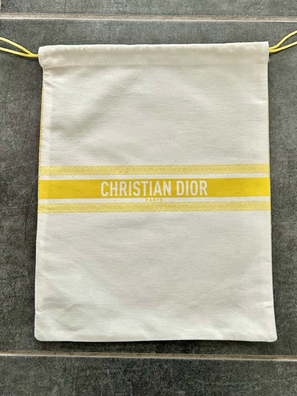 CHRISTIAN DIOR Pouch in White & Yellow Cotton with Floral Pattern Back - NEW